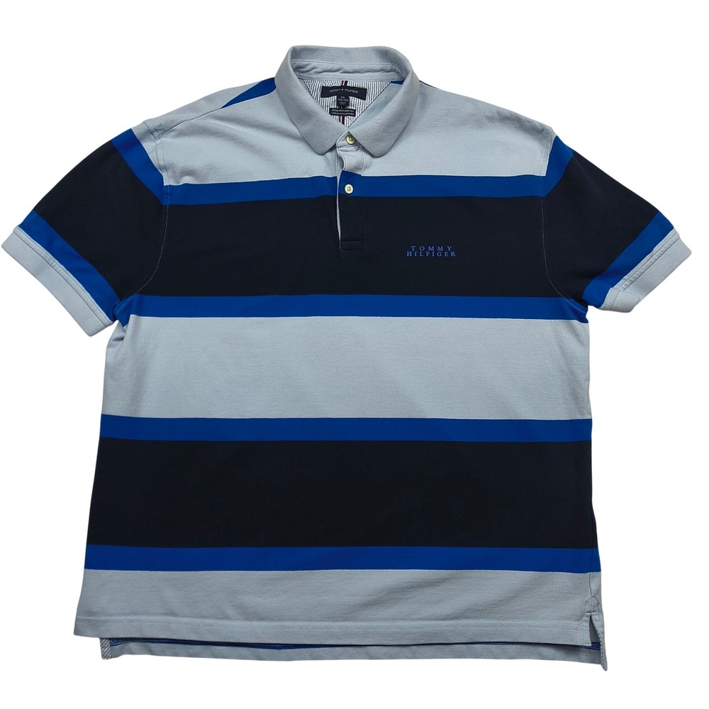 Tommy Hilfiger Mens XXL Blue Striped Regular Fit Stretch Short Sleeve Polo Shirt
